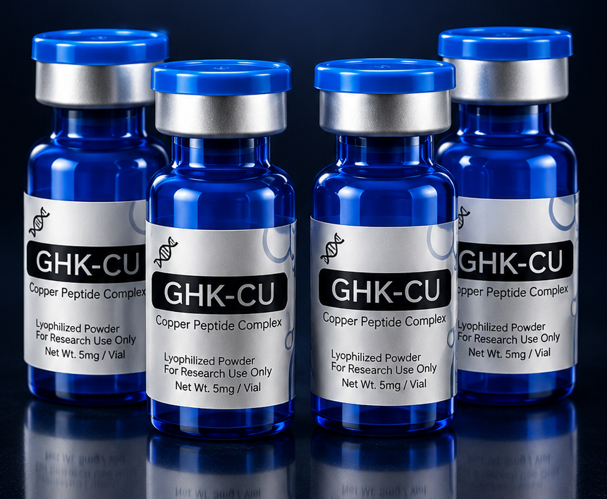 Frascos de GHK-Cu (Copper Peptide Complex) — pó liofilizado para pesquisa, 5mg por frasco